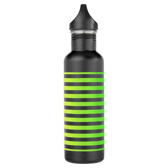 Spring Green Yellow Gradient Stripes Black Stainless Steel Water Bottle (Left)
