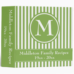 Spring Greenery and White Stripes Monogram Recipe Binder