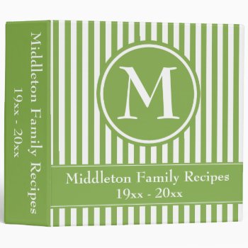 Spring Greenery And White Stripes Monogram Recipe Binder by jozanehouse at Zazzle