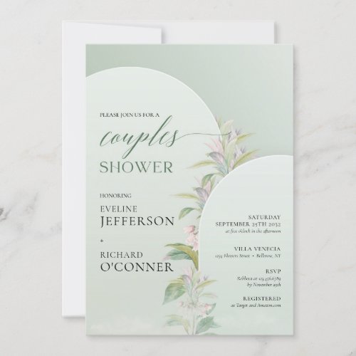 Spring greenery dusty pink floral couples shower invitation
