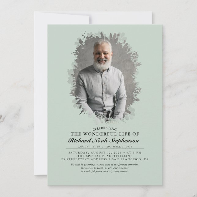 Spring Greenery Foliage Silhouette Funeral Photo I Invitation (Front)