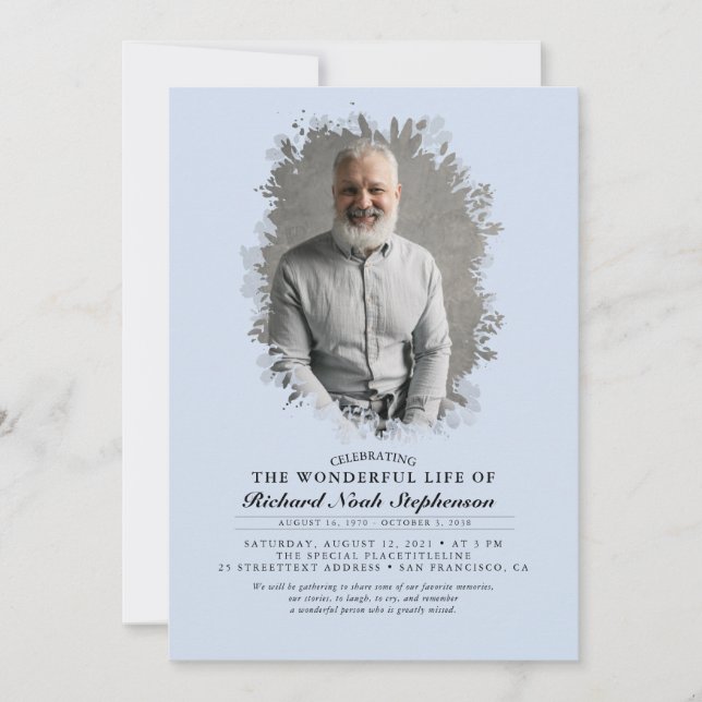 Spring Greenery Foliage Silhouette Funeral Photo Invitation (Front)