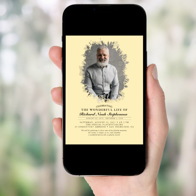 Spring Greenery Foliage Silhouette Funeral Photo Invitation (Front Digital)