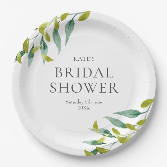 Spring Greenery Meadow Leaves Bridal Shower Paper Plates (Front)