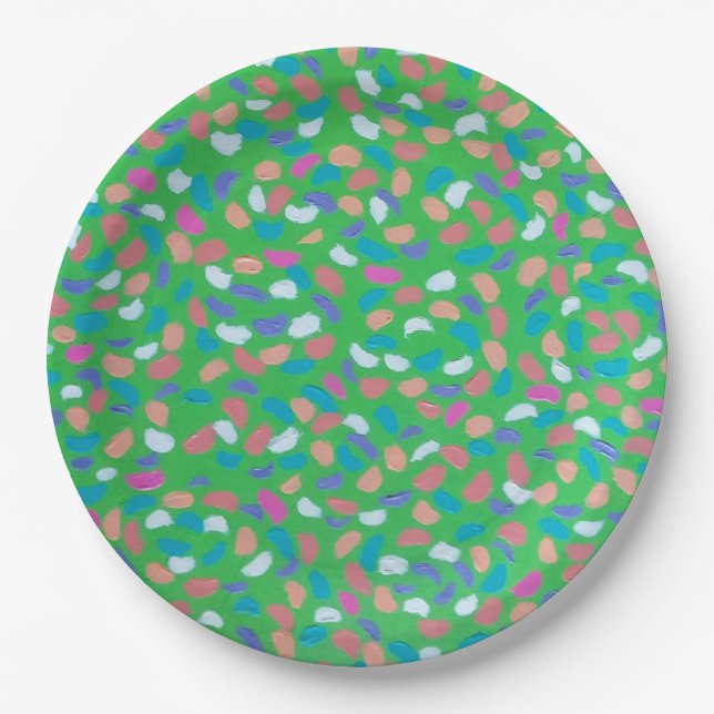 Spring Greens Painterly Art Paper Plates (Front)