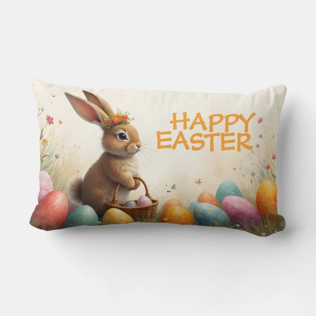 Spring Greetings from the Easter Bunny Lumbar Pillow (Back)