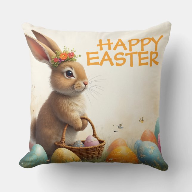 Spring Greetings from the Easter Bunny Throw Pillow (Front)
