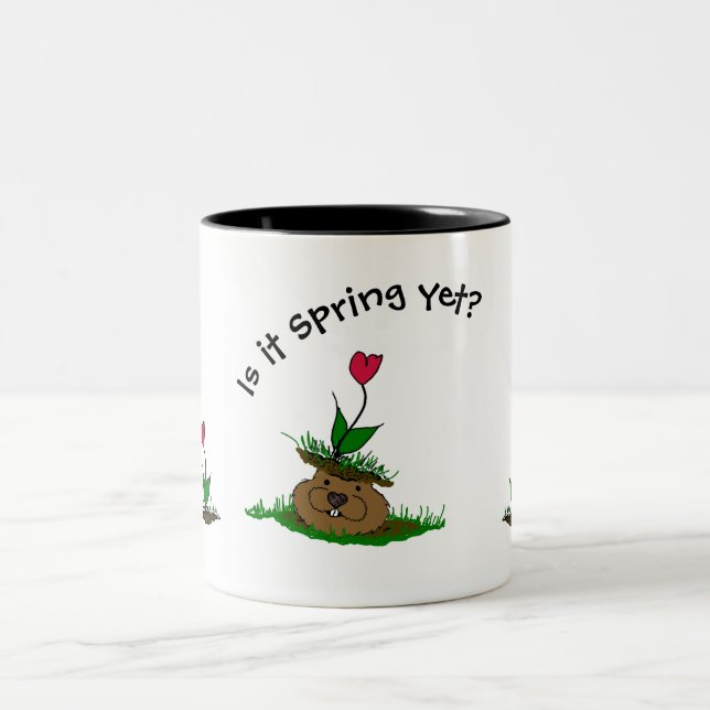  Spring Groundhog Day  Two-Tone Coffee Mug (Center)