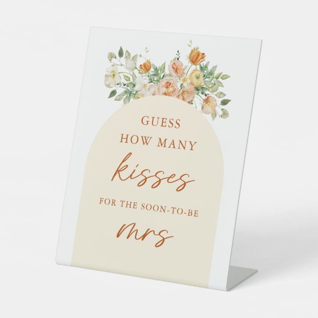 Spring Guess How Many Kisses Bridal Shower Game Pedestal Sign (Front)