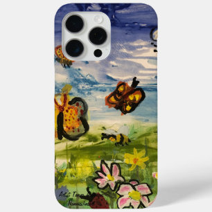 Spring Hand Painted Blues/Orange iPhone 15 Pro Max Case