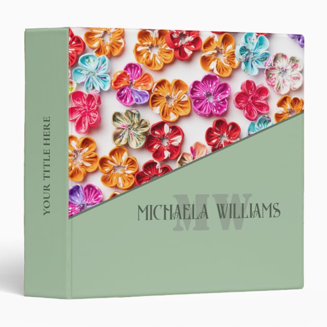 Spring Handmade sewn fabric Flowers Multicolor  3 Ring Binder (Front/Spine)