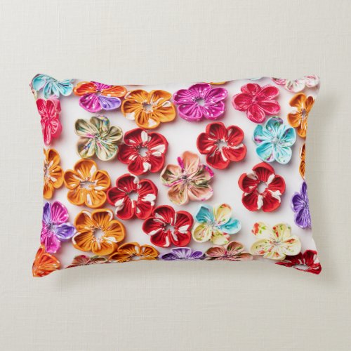 Spring Handmade sewn fabric Flowers Multicolor  Accent Pillow