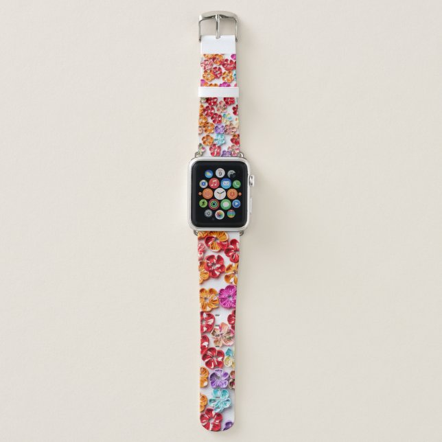 Spring Handmade sewn fabric Flowers Multicolor  Apple Watch Band (Front)