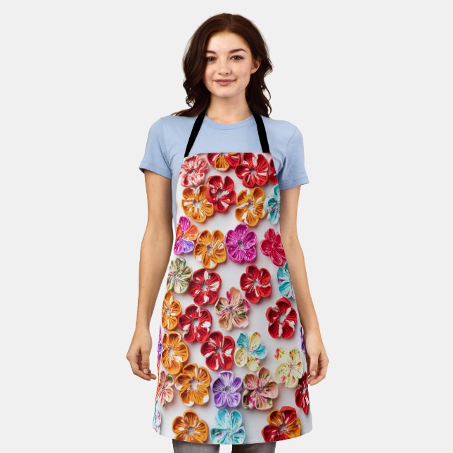 Spring Handmade sewn fabric Flowers Multicolor  Apron (Worn)