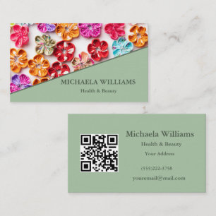 Spring Handmade sewn fabric Flowers Multicolor Business Card
