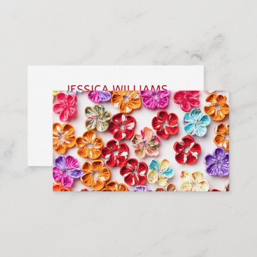 Spring Handmade sewn fabric Flowers Multicolor  Business Card
