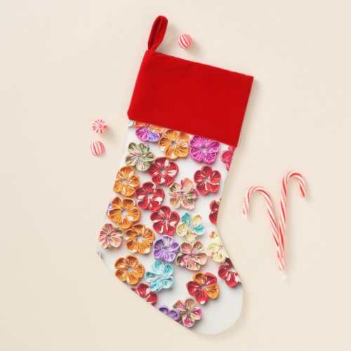 Spring Handmade sewn fabric Flowers Multicolor  Christmas Stocking