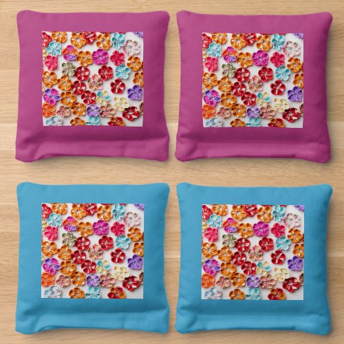 Spring Handmade sewn fabric Flowers Multicolor  Cornhole Bags