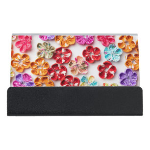 Spring Handmade sewn fabric Flowers Multicolor Desk Business Card Holder