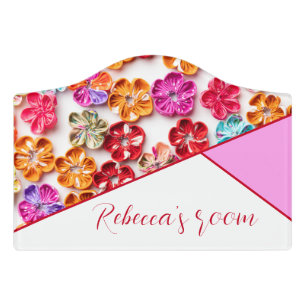 Spring Handmade sewn fabric Flowers Multicolor Door Sign