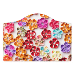 Spring Handmade sewn fabric Flowers Multicolor Door Sign