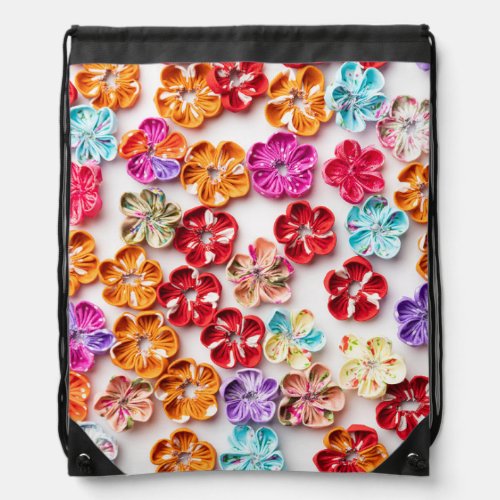 Spring Handmade sewn fabric Flowers Multicolor  Drawstring Bag