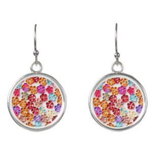 Spring Handmade sewn fabric Flowers Multicolor Earrings