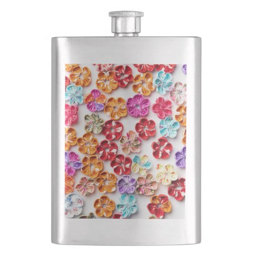 Spring Handmade sewn fabric Flowers Multicolor  Flask