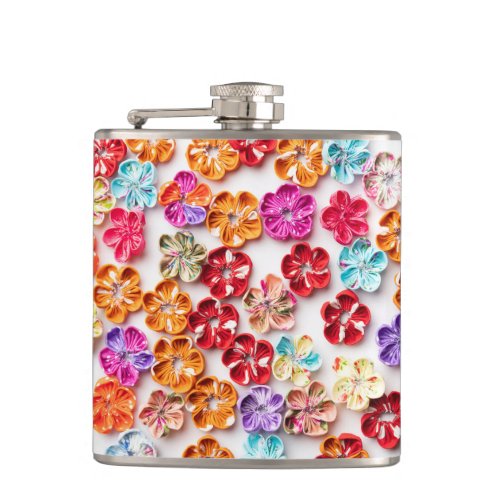 Spring Handmade sewn fabric Flowers Multicolor  Flask