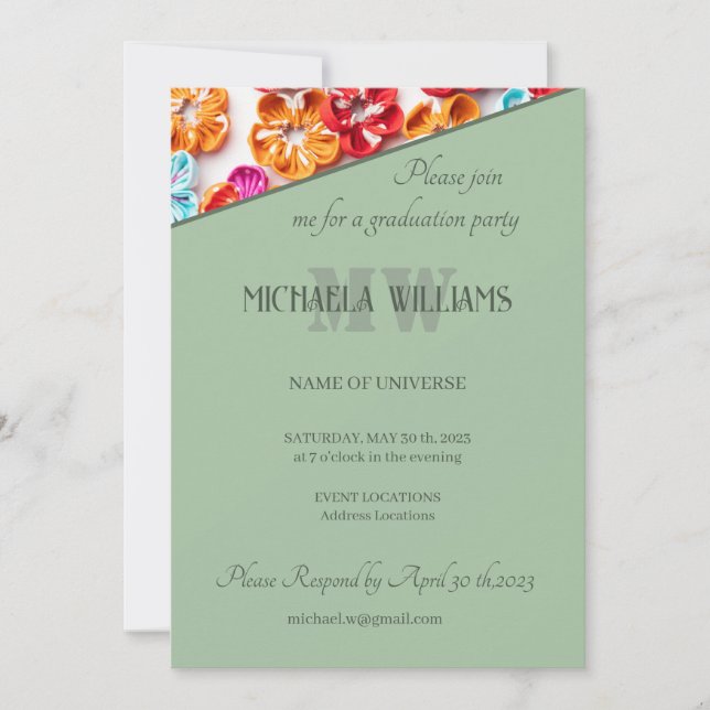 Spring Handmade sewn fabric Flowers Multicolor  Invitation (Front)