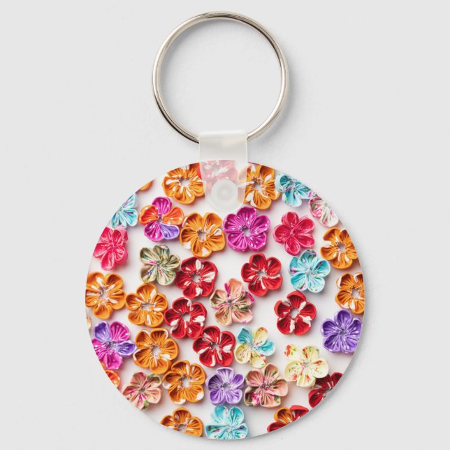 Spring Handmade sewn fabric Flowers Multicolor  Keychain (Front)