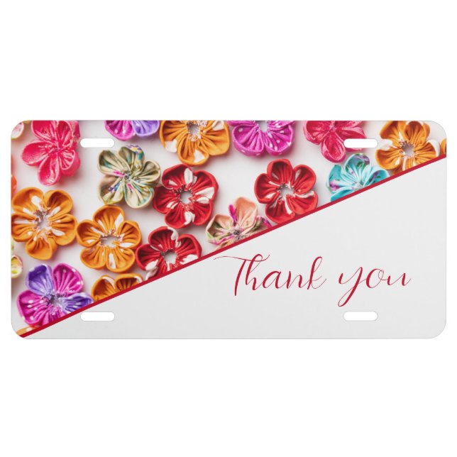 Spring Handmade sewn fabric Flowers Multicolor  License Plate (Front)