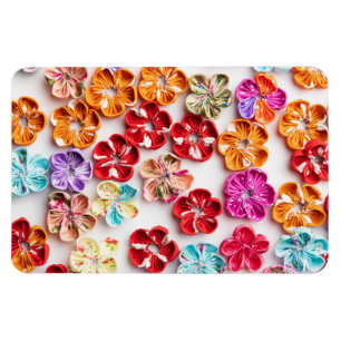 Spring Handmade sewn fabric Flowers Multicolor Magnet