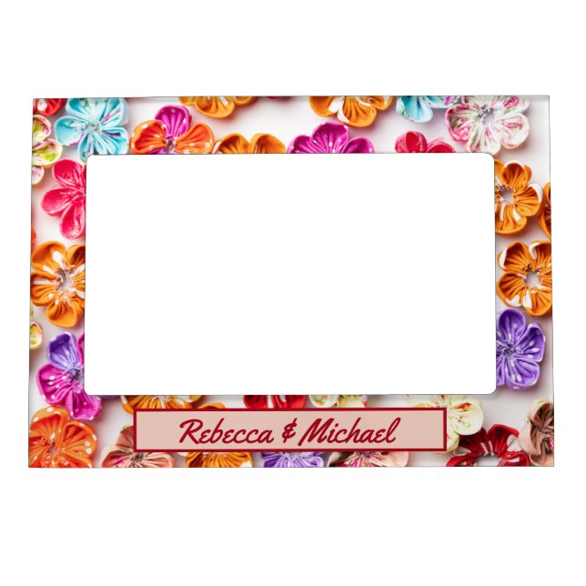 Spring Handmade sewn fabric Flowers Multicolor  Magnetic Frame (Front)