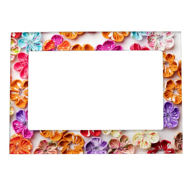Spring Handmade sewn fabric Flowers Multicolor  Magnetic Frame (Front)