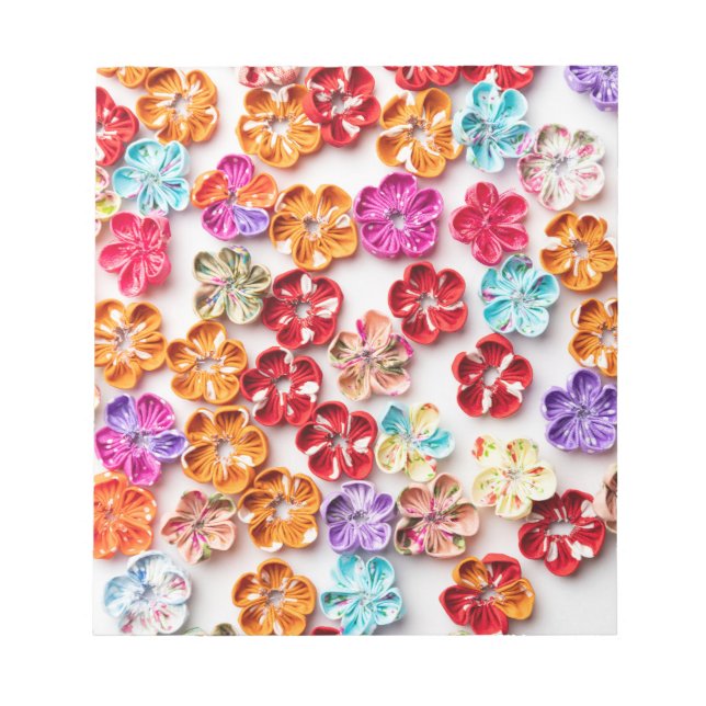 Spring Handmade sewn fabric Flowers Multicolor  Notepad (Front)