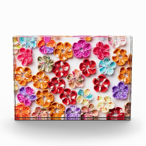Spring Handmade sewn fabric Flowers Multicolor  Photo Block