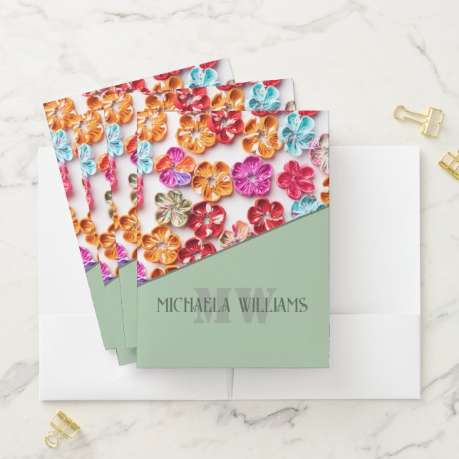 Spring Handmade sewn fabric Flowers Multicolor  Pocket Folder (In Situ)