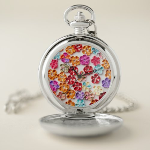 Spring Handmade sewn fabric Flowers Multicolor  Pocket Watch