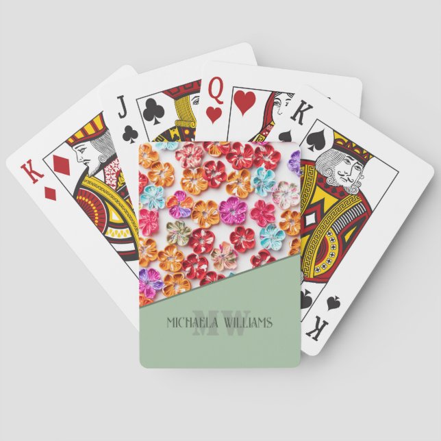 Spring Handmade sewn fabric Flowers Multicolor  Poker Cards (Back)