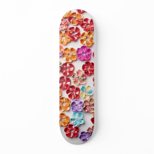 Spring Handmade sewn fabric Flowers Multicolor  Skateboard
