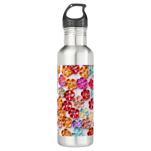 Spring Handmade sewn fabric Flowers Multicolor  Stainless Steel Water Bottle