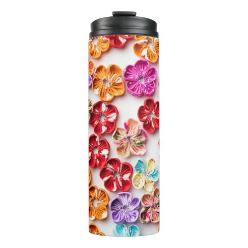 Spring Handmade sewn fabric Flowers Multicolor  Thermal Tumbler