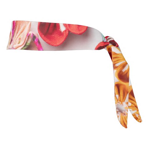 Spring Handmade sewn fabric Flowers Multicolor  Tie Headband