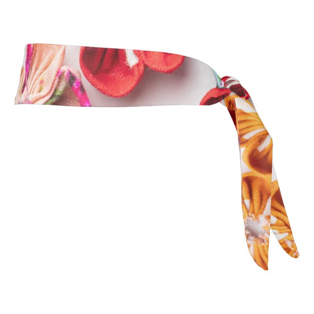 Spring Handmade sewn fabric Flowers Multicolor  Tie Headband (Rotate 90)