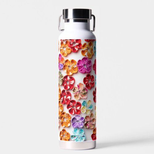 Spring Handmade sewn fabric Flowers Multicolor  Water Bottle