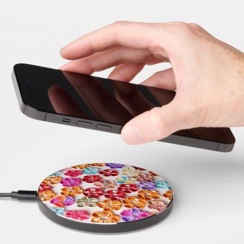 Spring Handmade sewn fabric Flowers Multicolor  Wireless Charger