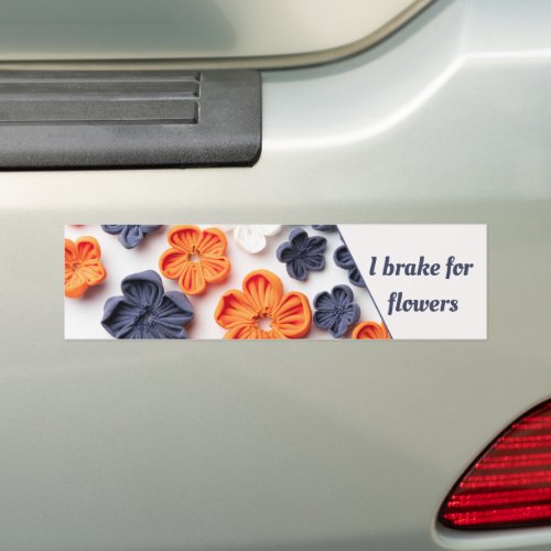 Spring handmade sewn fabric flowers orange blue  bumper sticker