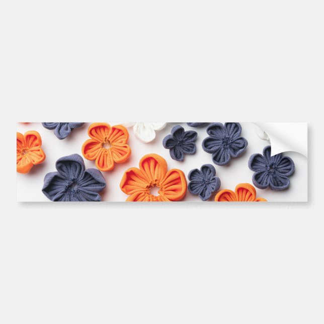 Spring handmade sewn fabric flowers orange blue  bumper sticker (Front)