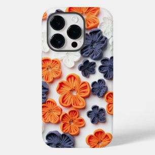 Spring handmade sewn fabric flowers orange blue  Case-Mate iPhone 14 pro case